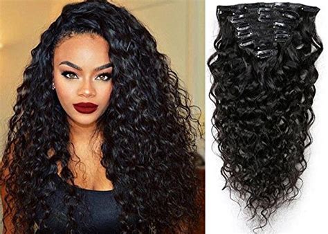 Buy 20inch Water Wave Clip In Human Hair Extensions Natural Black 7 Pcs 120g Wavy Remy Clip In