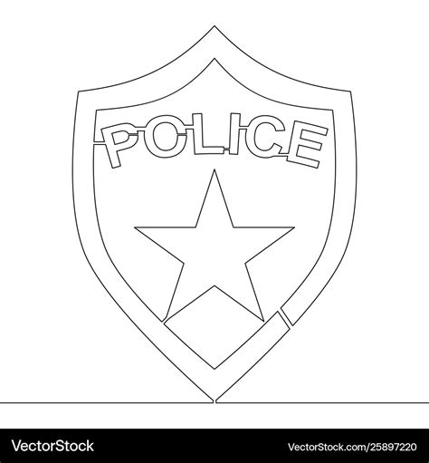 Continuous One Line Drawing Police Badge Concept Vector Image