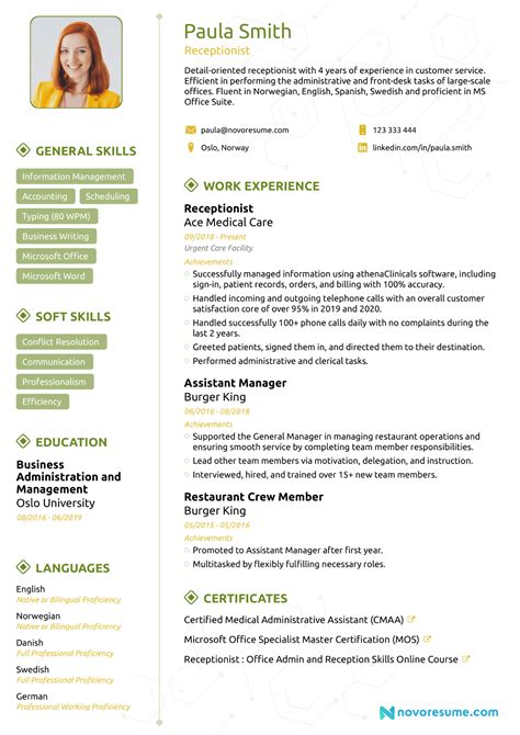 Receptionist Resume Sample For 2024 Job Description Skills And Tips