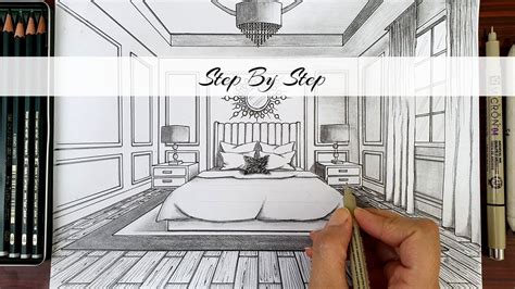 How To Draw A Bedroom In One Point Perspective Step By Step Youtube