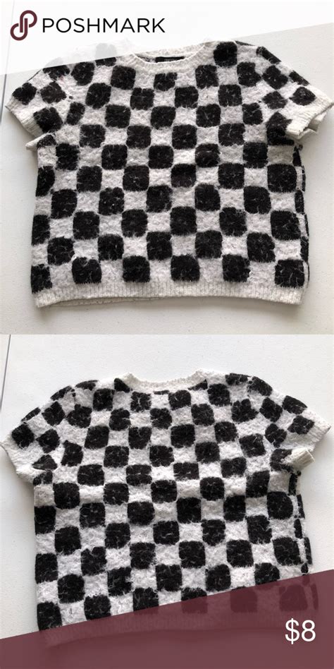 Fuzzy Checkerboard Crop Top Sweater A Stretchy Pullover With Soft