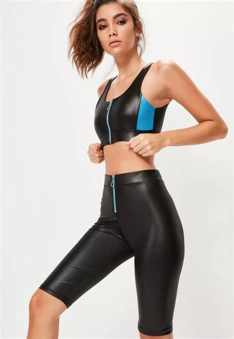 missguided active black wet look cycling shorts matching workout sets popsugar fitness photo 21