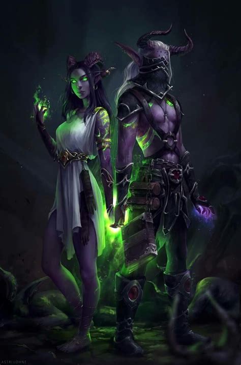 Demon Hunter Female And Male World Of Warcraft Demons Magic Dark Magic Fantasy Characters
