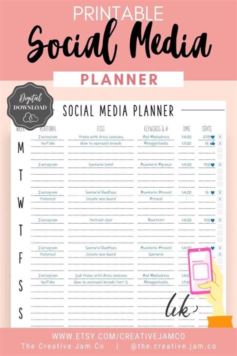 Social Media Planner Printable Tracker For Instagram Youtube