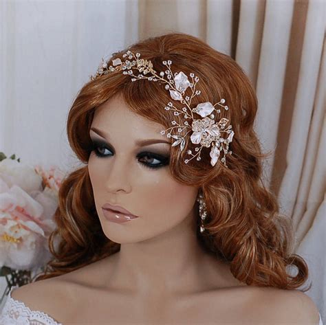 Rose Blush Champagne Gold Bridal Vine Headpiece Hair Wreath Etsy