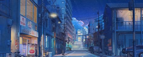 Download 1200x480 Stores In Anime Street Wallpaper