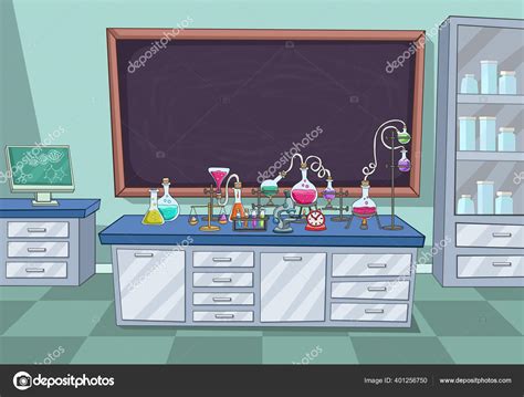 Cartoon Laboratory Science Experiments Chemistry Classroom Stock Vector