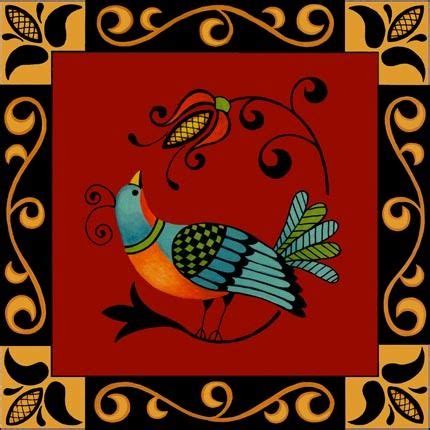 folk-art-bird-maroon (com imagens) | Clipart pássaro, Casa de ...