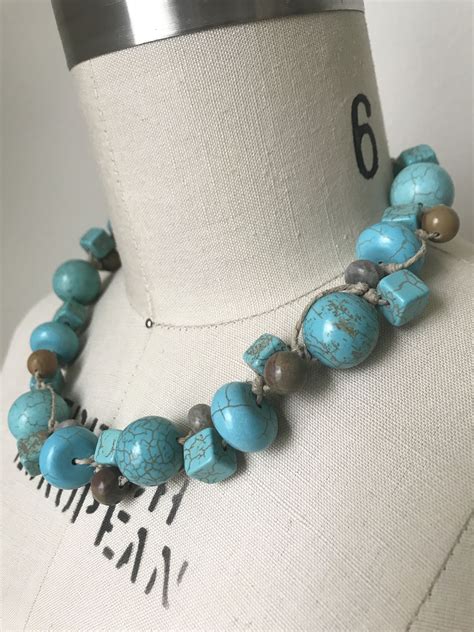 Beaded Turquoise Semiprecious Necklace With Jasper And Agate Stones