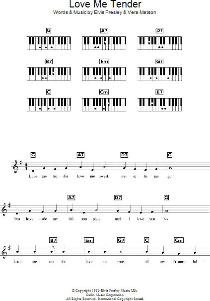 Love Me Tender Piano Chords Lyrics Zzounds