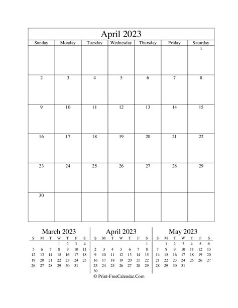 Editable Calendar April 2023 Portrait Layout