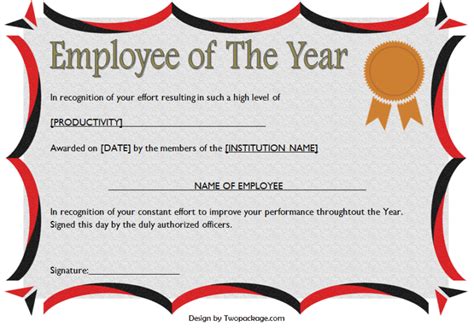 Employee Of The Year Certificate Format Free Editable 2 Two Package