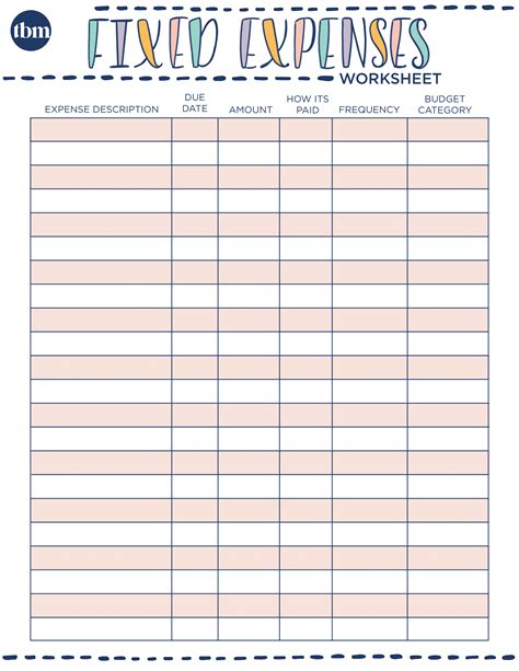 Fixed Expenses Worksheet 1 The Budget Mom