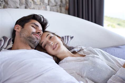 Couple Relax And Have Fun In Bed Stock Image Image Of Couple Horizontal 56218143