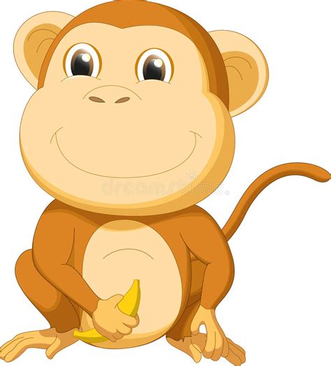 Cute Monkey With Banana Cartoon Stock Vector