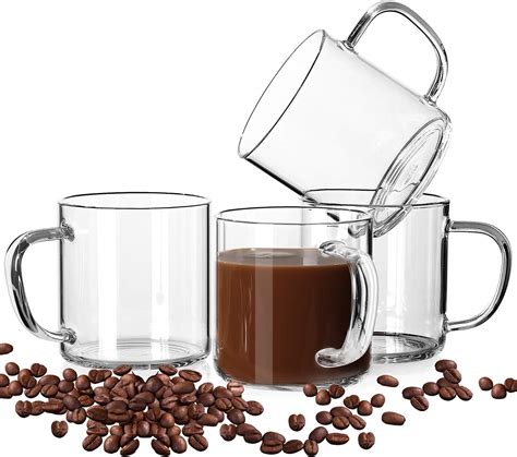 Luxu Glass Coffee Mugs Set Of 4large Wide Mouth Mocha Hot Beverage Mugs14ozclear Espresso