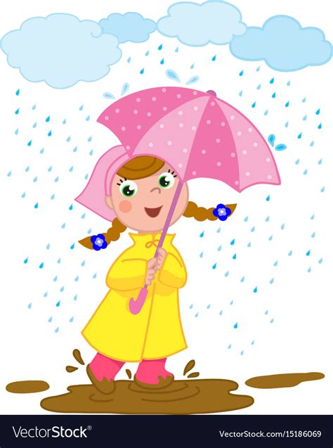 Happy Girl Playing In The Rain Royalty Free Vector Image
