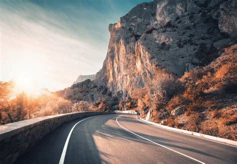 Mountain Road And Beautiful Sky At Sunset In Autumn Stock Image Image