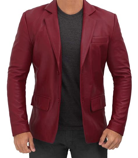 Genuine Maroon Leather Blazer For Men