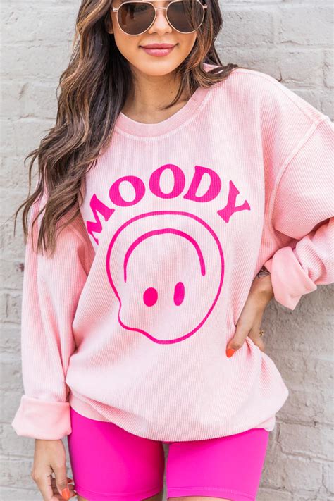 moody smiley pink corded graphic sweatshirt cute shirt designs cute