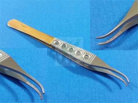 Gold Handle Adson Plastic Surgery Dissecting Forceps 6 Curved Serrated