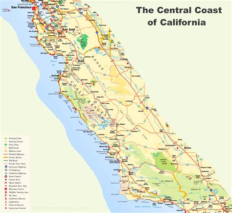Map Of Central And Northern California Coast Printabl