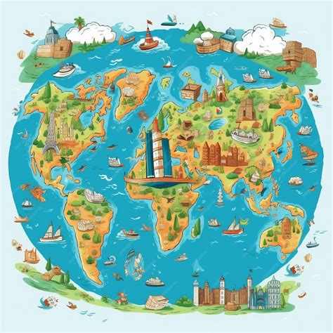 Una Caricatura De Un Mundo Con Un Mapa Mundial Y Las Palabras Ciudad