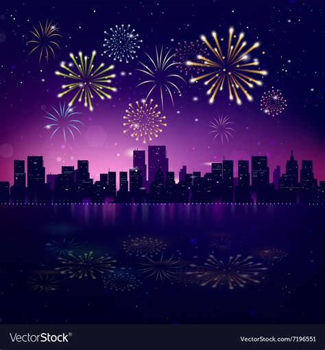 Night City Skyline With Fireworks Royalty Free Vector Image