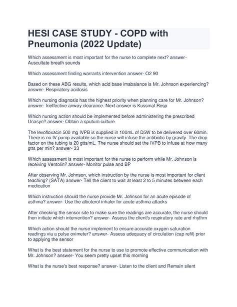 Hesi Case Study Copd With Pneumonia 2022 Update Browsegrades