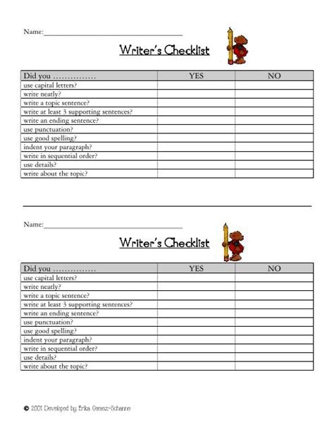 Writers Checklist Writers Checklist Busy Teachers Cafe