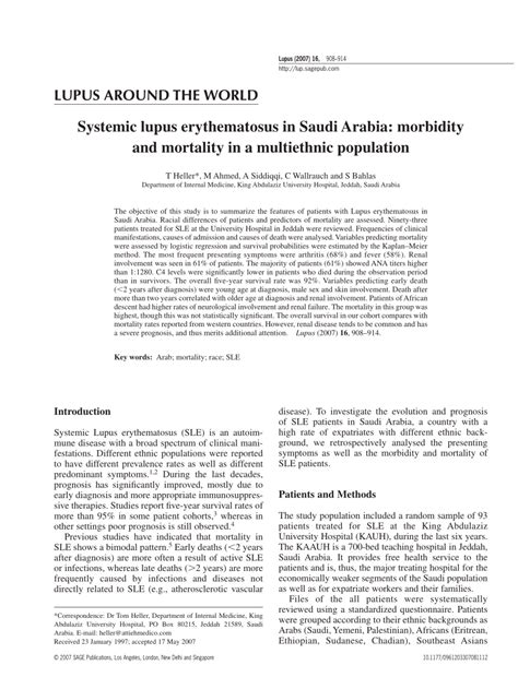 Pdf Systemic Lupus Erythematosus In Saudi Arabia Morbidity And