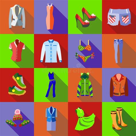 Woman New Clothes Icon Set Cartoon Style Stock Vector Illustration