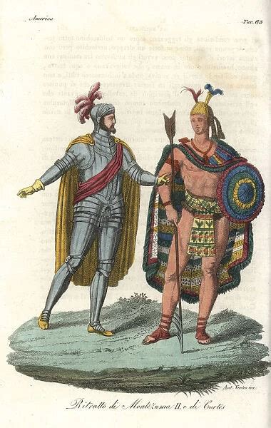 Portrait Of Moctezuma Ii And Hernan Cortes For Sale As Framed Prints