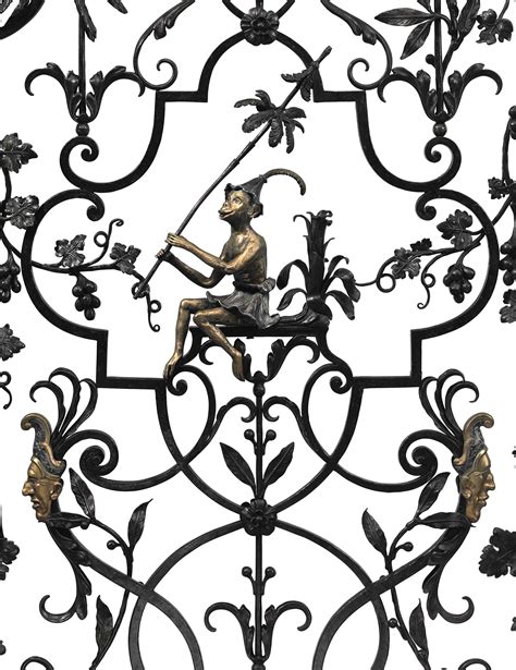A PAIR OF AMERICAN SILVERED AND GILT-BRONZE-MOUNTED WROUGHT IRON GARDEN GATES , BY EDWARD F ...