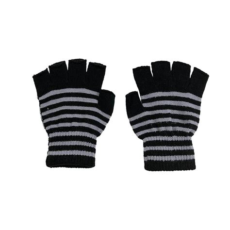 Emo Striped Fingerless Gloves Black Gray Arm Warmers Etsy