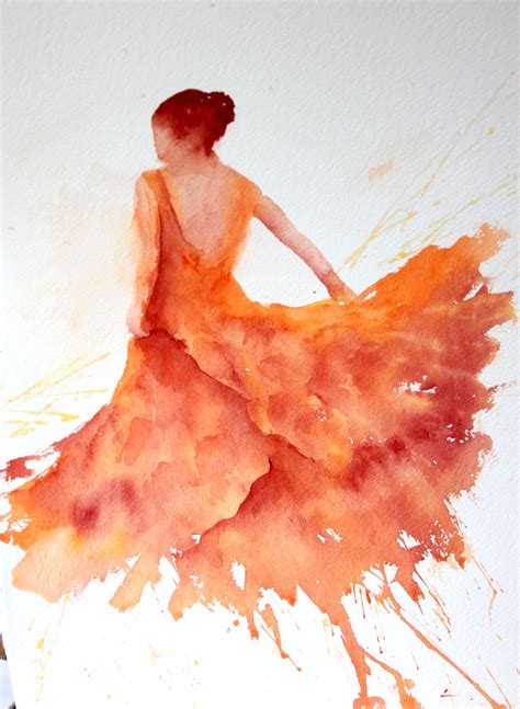 Orange Flamenco Watercolor Art Dance Paintings Art Painting