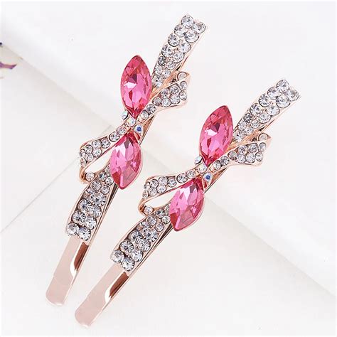 Korean Style Sweet Elegant Pink Bling Flower Hairpin Crystal Rhinestone
