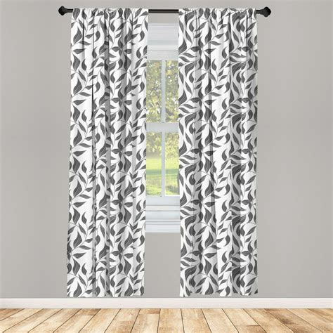 Room Darkening Grey Curtains 2 Panels Set Abstract Leaves On Vines