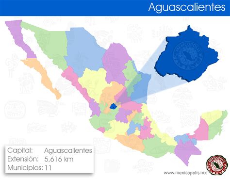 Mapa Ilustrativo De Los Estados De México Y Su Capital Aguascalientes