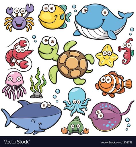 Sea Animals Vector Image On Vectorstock Cartoon Sea Animals Starfish