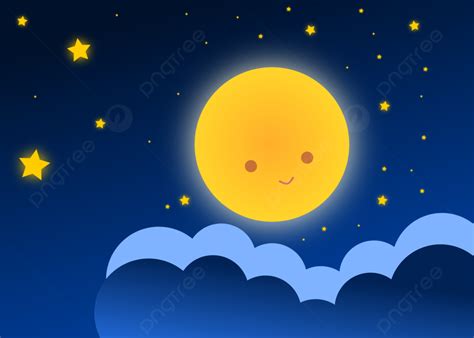 Cartoon Night Sky With Moon And Stars Background Night Sky Background