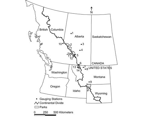Map Of Western North America Showing The Locations Of Hydrometric