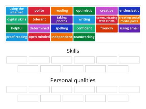 Skills And Personal Qualities Group Sort