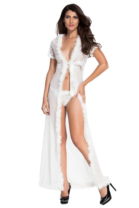 women s dresses sexy lingerie exotic apparel sleepwear lace fur trim night robe ebay