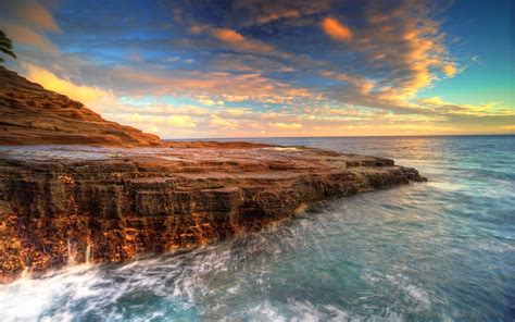 Wallpaper Sunlight Sunset Sea Bay Rock Nature Shore Long