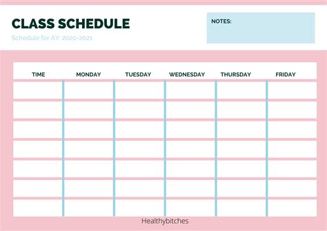 Class Schedule Calendar Template