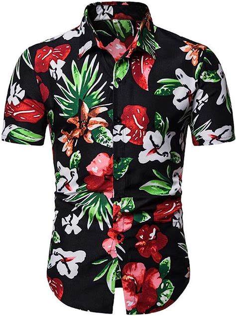 Jinyuan Herren Hemd Sommer Stil Druck Strand Hawaii Hemd Herren Casual Kurzarm Hawaii Hemd