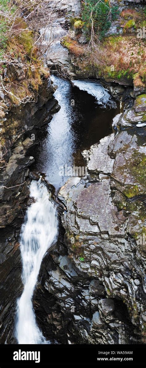 View Into The Deep Corrieshalloch Gorge And Waterfall From A Very