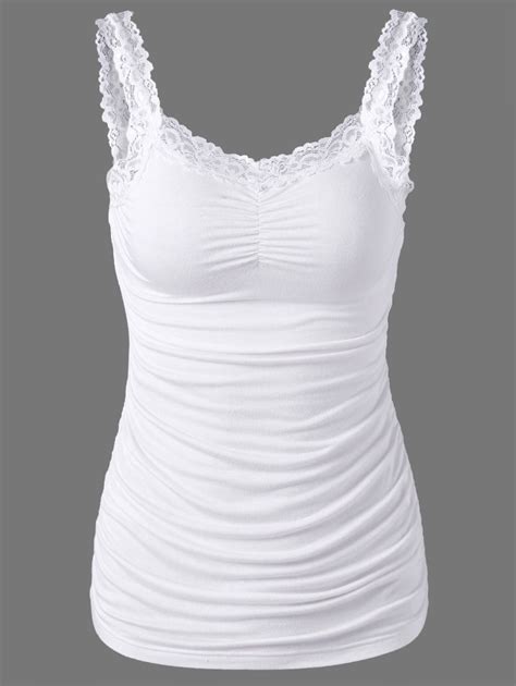 41 Off 2022 Ruched Lace Trim Tank Top In White Dresslily