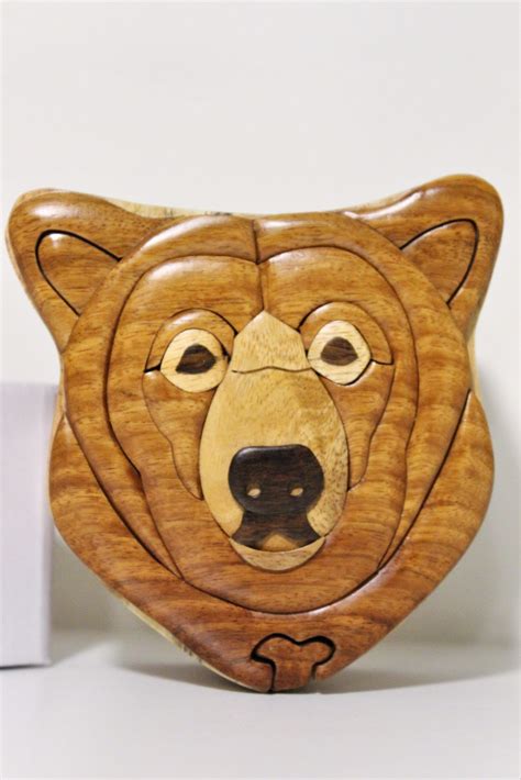 Bear Face Wood Intarsia Puzzle Box Pennsylvania Lumber Museum